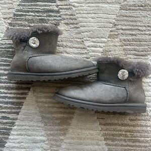 UGG Gray Shearling Button Boots